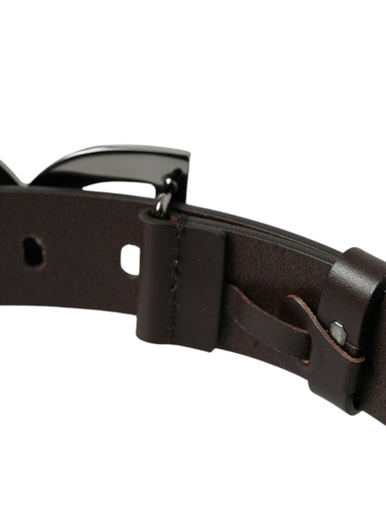 Dolce & Gabbana Dark Brown Leather DG Metal Buckle Belt - Ellie Belle