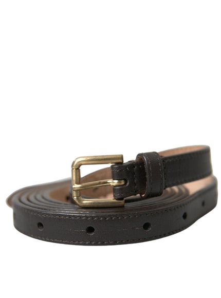 Dolce & Gabbana Dark Brown Leather Gold Metal Buckle Belt - Ellie Belle