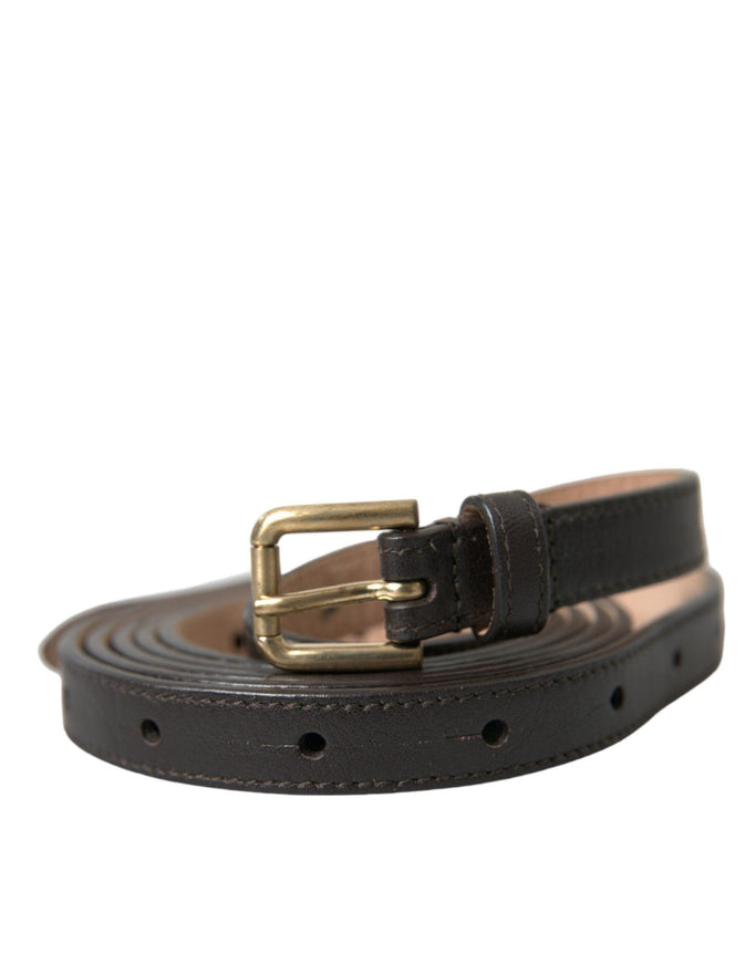 Dolce & Gabbana Dark Brown Leather Gold Metal Buckle Belt - Ellie Belle