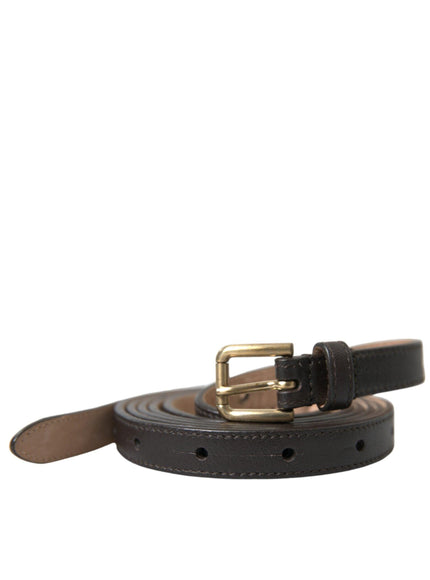 Dolce & Gabbana Dark Brown Leather Gold Metal Buckle Belt - Ellie Belle