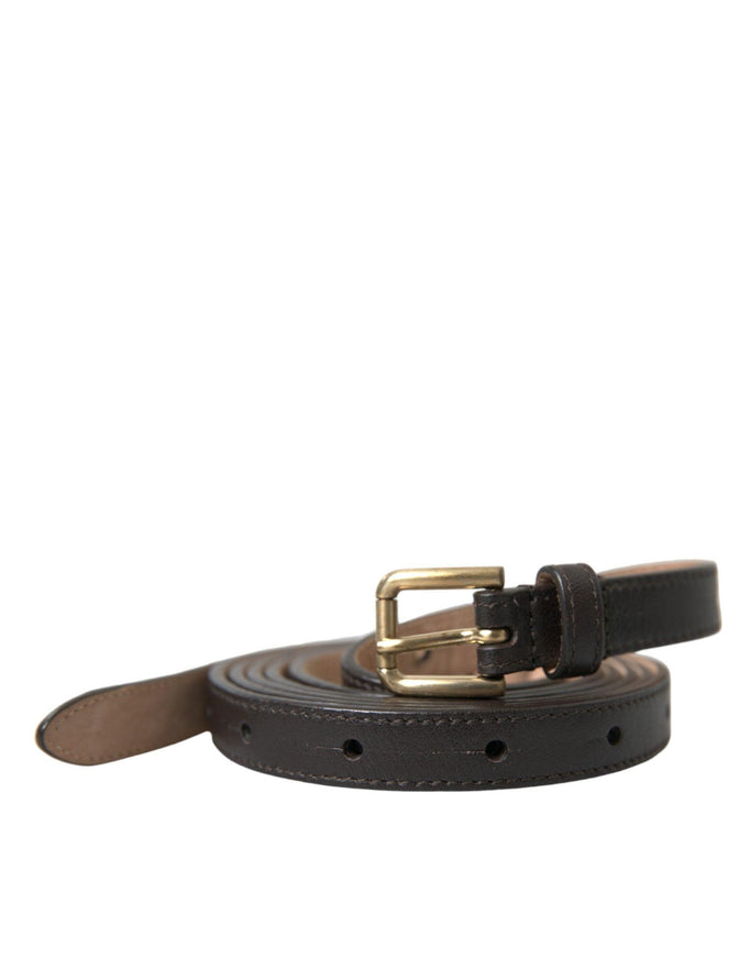 Dolce & Gabbana Dark Brown Leather Gold Metal Buckle Belt - Ellie Belle