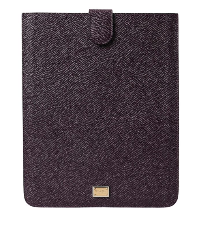 Dolce & Gabbana Dark Brown Leather Logo Plaque Cover Sleeve Tablet Case - Ellie Belle