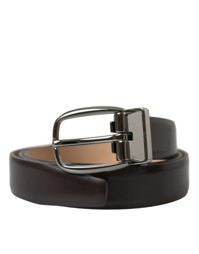 Dolce & Gabbana Dark Brown Leather Silver Metal Buckle Belt - Ellie Belle