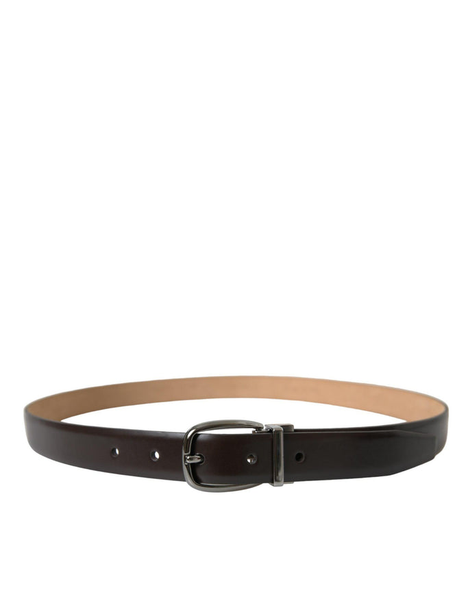 Dolce & Gabbana Dark Brown Leather Silver Metal Buckle Belt - Ellie Belle