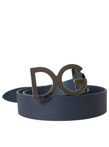 Dolce & Gabbana DG Logo Leather Silver Buckle Belt - Ellie Belle