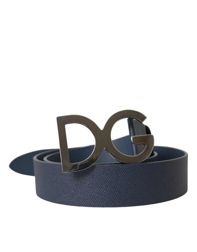 Dolce & Gabbana DG Logo Leather Silver Buckle Belt - Ellie Belle