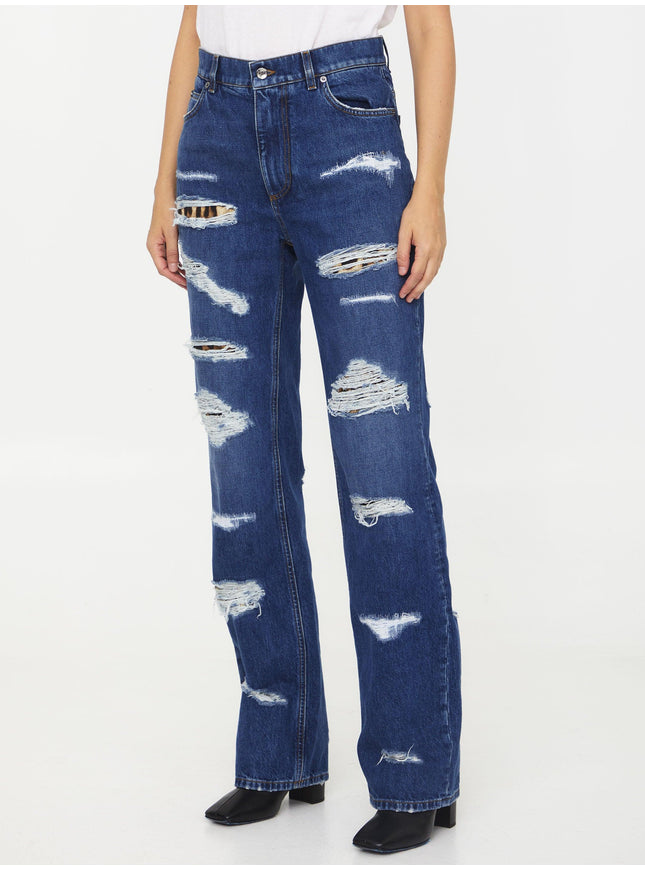 Dolce & Gabbana Distressed Jeans With Leo Print - Ellie Belle