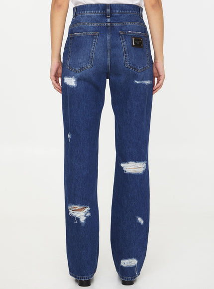 Dolce & Gabbana Distressed Jeans With Leo Print - Ellie Belle