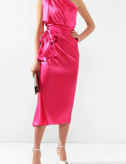 Dolce & Gabbana Dress Pink Fitted Cut One Shoulder Midi Dress - Ellie Belle