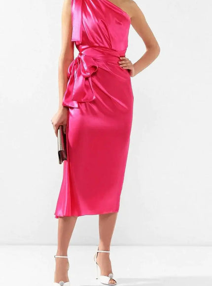 Dolce & Gabbana Dress Pink Fitted Cut One Shoulder Midi Dress - Ellie Belle