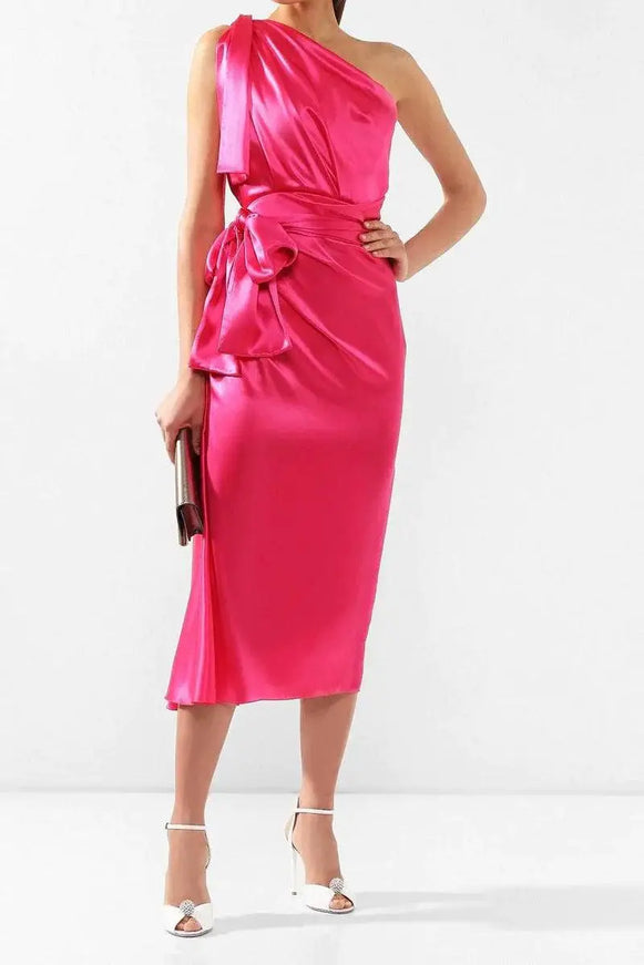 Dolce & Gabbana Dress Pink Fitted Cut One Shoulder Midi Dress - Ellie Belle