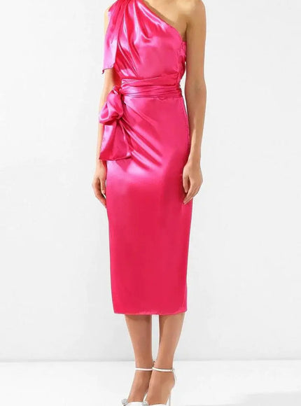 Dolce & Gabbana Dress Pink Fitted Cut One Shoulder Midi Dress - Ellie Belle