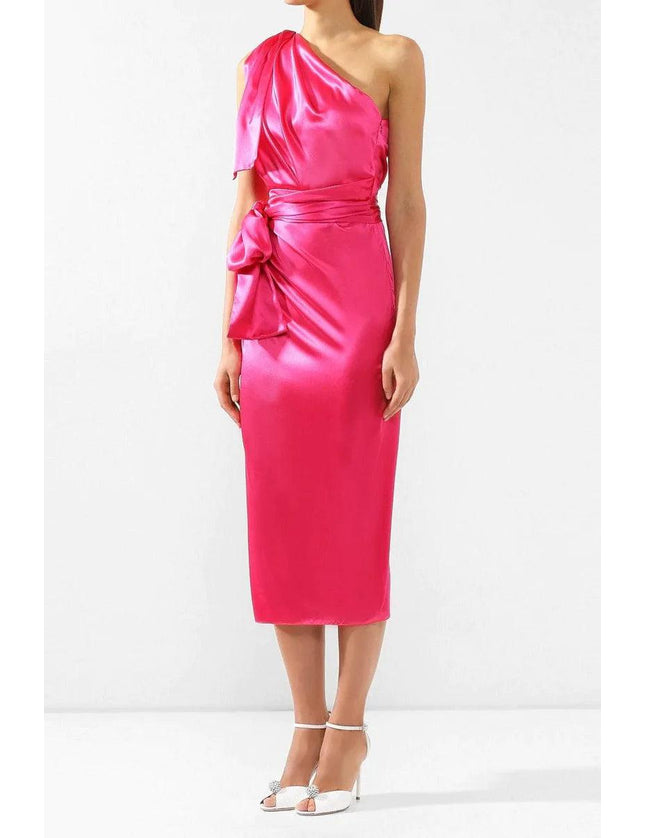 Dolce & Gabbana Dress Pink Fitted Cut One Shoulder Midi Dress - Ellie Belle
