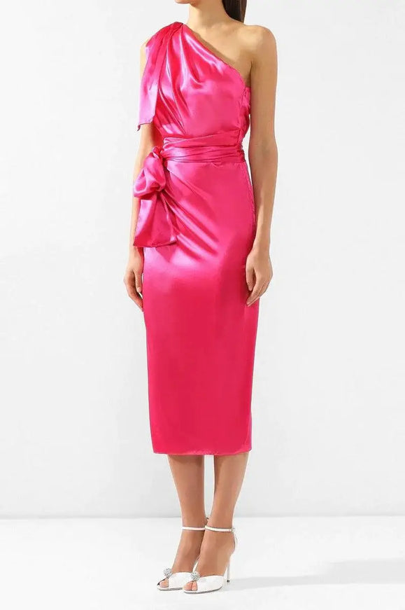 Dolce & Gabbana Dress Pink Fitted Cut One Shoulder Midi Dress - Ellie Belle