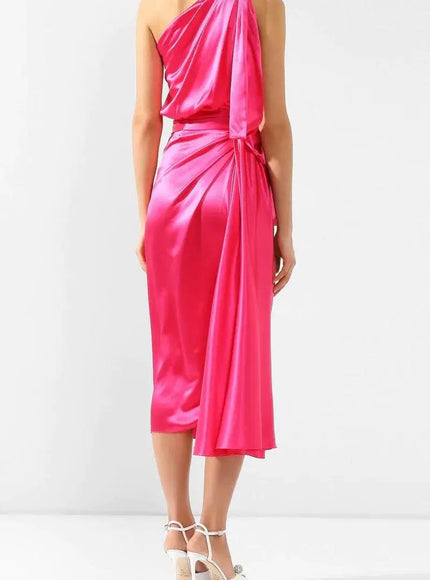 Dolce & Gabbana Dress Pink Fitted Cut One Shoulder Midi Dress - Ellie Belle