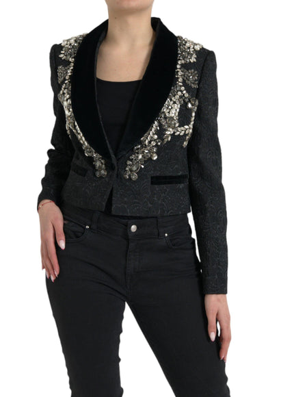 Dolce & Gabbana Elegant Embellished Black Overcoat Jacket - Ellie Belle