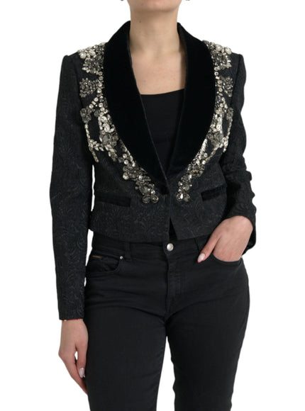 Dolce & Gabbana Elegant Embellished Black Overcoat Jacket - Ellie Belle