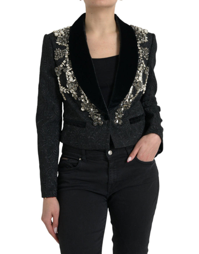 Dolce & Gabbana Elegant Embellished Black Overcoat Jacket - Ellie Belle