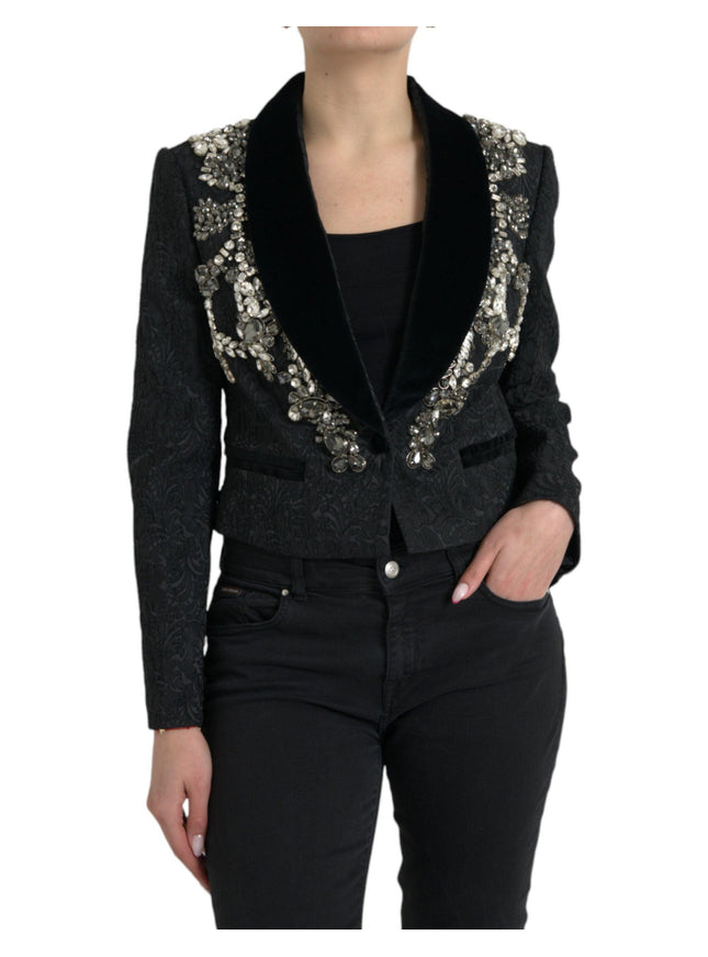 Dolce & Gabbana Elegant Embellished Black Overcoat Jacket - Ellie Belle