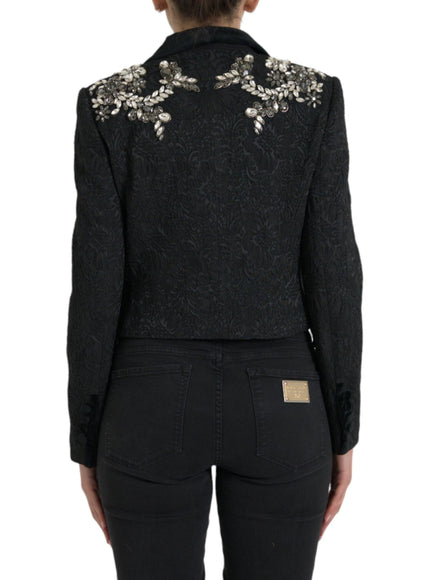 Dolce & Gabbana Elegant Embellished Black Overcoat Jacket - Ellie Belle