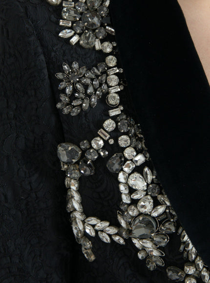 Dolce & Gabbana Elegant Embellished Black Overcoat Jacket - Ellie Belle