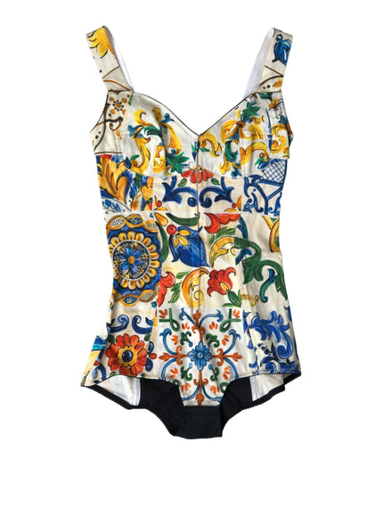 Dolce & Gabbana Elegant Printed Silk Blend Bodysuit Top - Ellie Belle