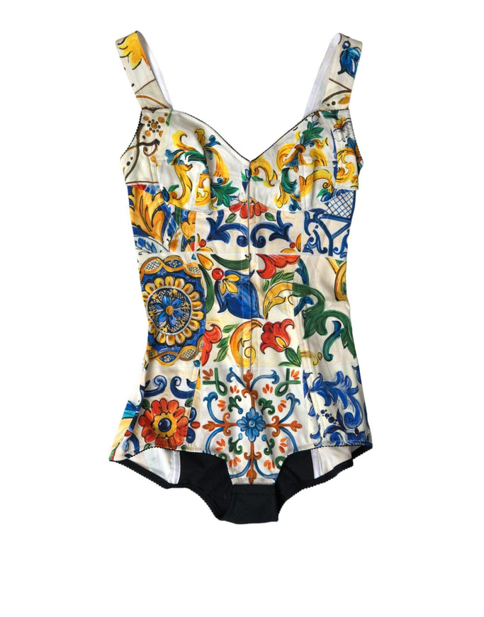 Dolce & Gabbana Elegant Printed Silk Blend Bodysuit Top - Ellie Belle