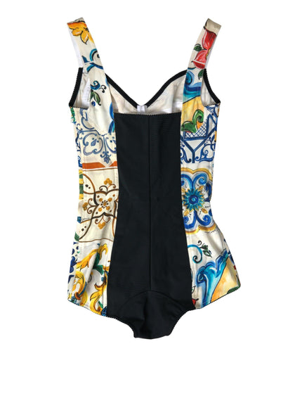 Dolce & Gabbana Elegant Printed Silk Blend Bodysuit Top - Ellie Belle