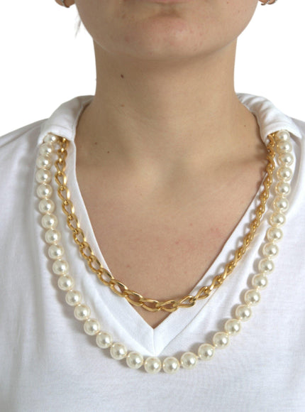 Dolce & Gabbana Elegant White Cotton Tee with Necklace Detail - Ellie Belle