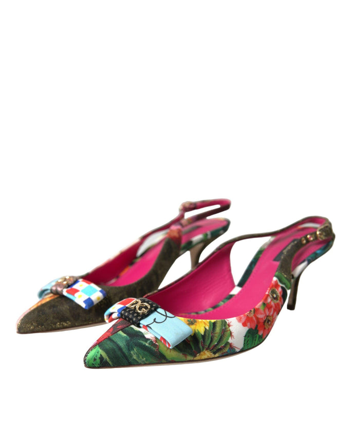 Dolce & Gabbana Embellished Patchwork Slingback Pumps - Ellie Belle