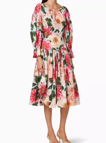 Dolce & Gabbana Floral Cotton Poplin Midi Dress - Ellie Belle