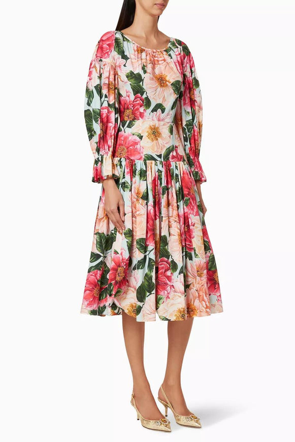 Dolce & Gabbana Floral Cotton Poplin Midi Dress - Ellie Belle