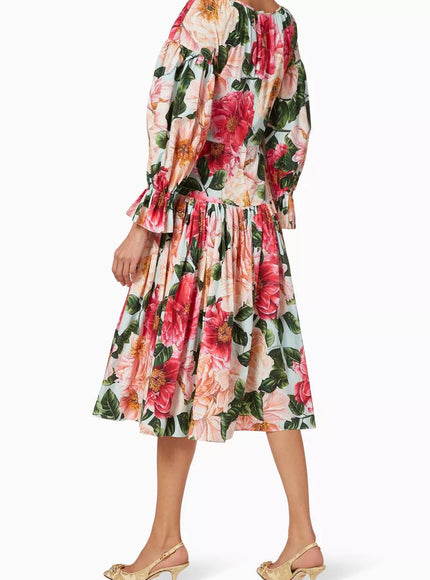 Dolce & Gabbana Floral Cotton Poplin Midi Dress - Ellie Belle