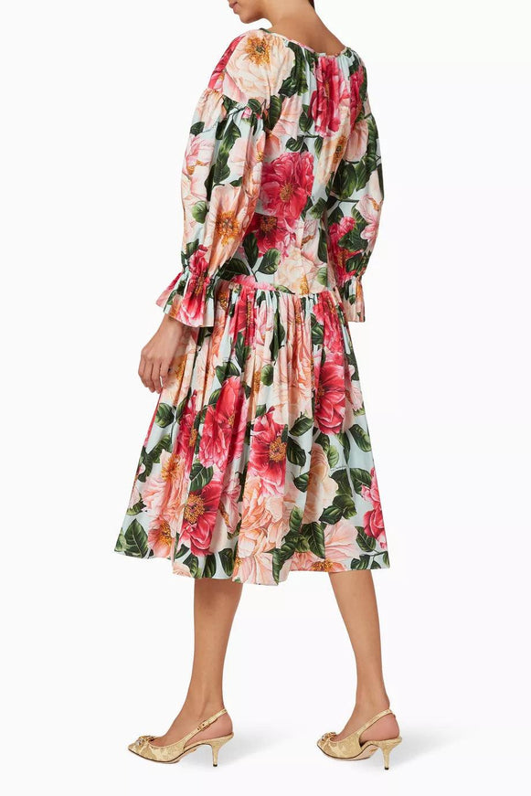 Dolce & Gabbana Floral Cotton Poplin Midi Dress - Ellie Belle