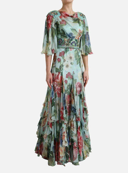 Dolce & Gabbana Floral Draped Neck Maxi Dress - Ellie Belle