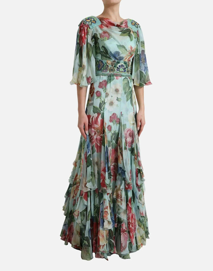 Dolce & Gabbana Floral Draped Neck Maxi Dress - Ellie Belle