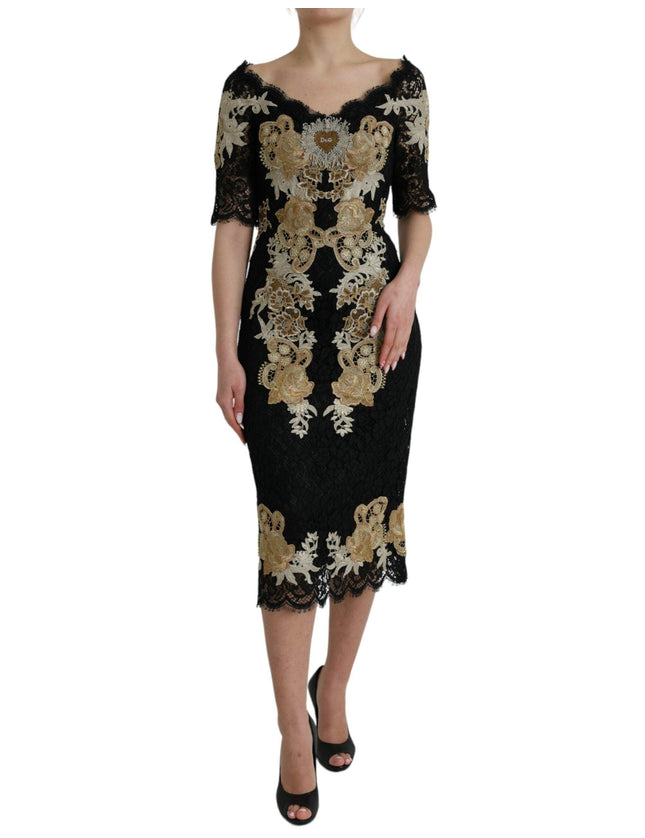 Dolce & Gabbana Floral Lace Sheath Midi Dress - Ellie Belle