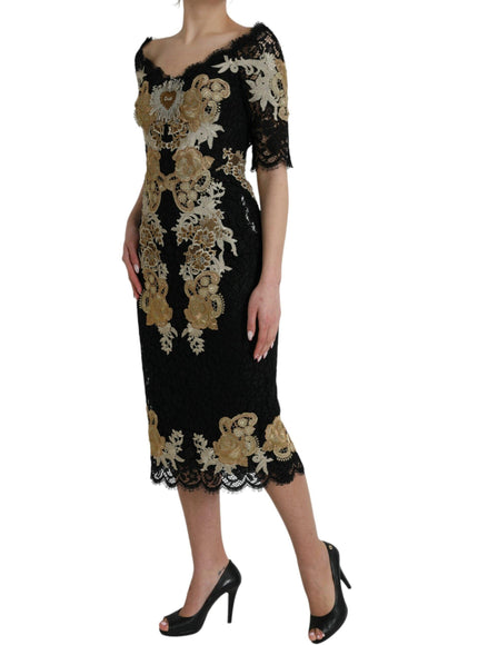 Dolce & Gabbana Floral Lace Sheath Midi Dress - Ellie Belle