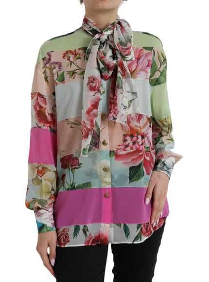 Dolce & Gabbana Floral Patchwork Blouse with Ascot Collar - Ellie Belle