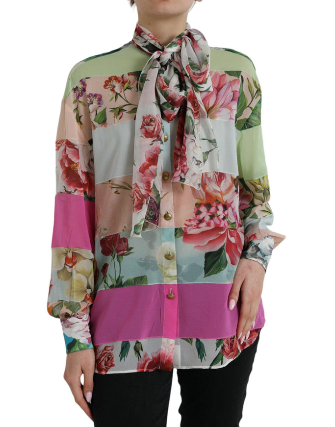 Dolce & Gabbana Floral Patchwork Blouse with Ascot Collar - Ellie Belle