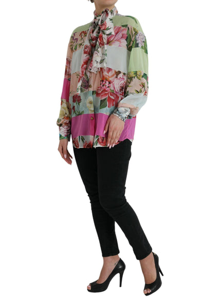 Dolce & Gabbana Floral Patchwork Blouse with Ascot Collar - Ellie Belle