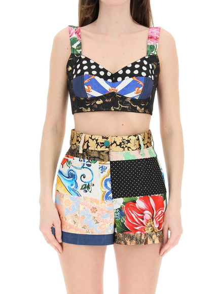 Dolce & Gabbana Floral Patchwork Print Crop Top - Ellie Belle