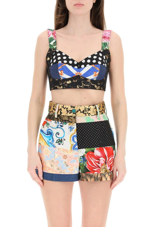 Dolce & Gabbana Floral Patchwork Print Crop Top - Ellie Belle