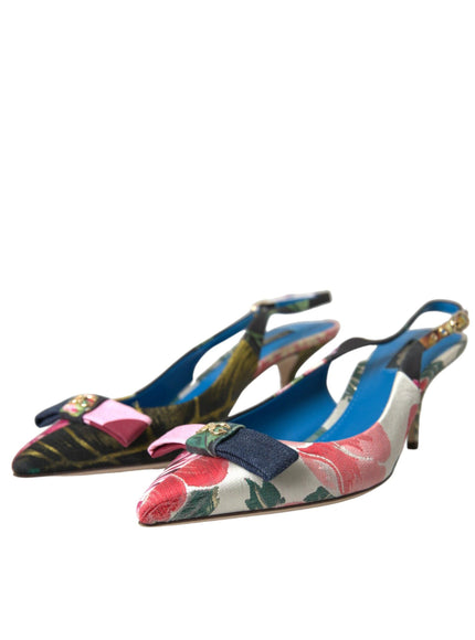 Dolce & Gabbana Floral Patchwork Slingback Pumps - Ellie Belle