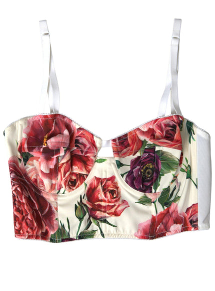 Dolce & Gabbana Floral Silk Blend Bustier Crop Top - Ellie Belle