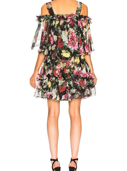 Dolce & Gabbana Floral Silk Cold Shoulder Mini Dress - Ellie Belle