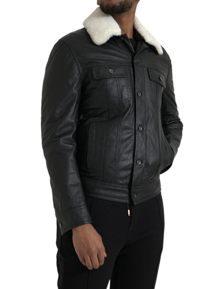Dolce & Gabbana Fur Collar Leather Biker Jacket - Ellie Belle