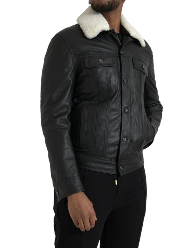 Dolce & Gabbana Fur Collar Leather Biker Jacket - Ellie Belle