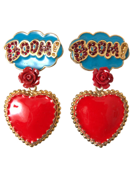 Dolce & Gabbana Gold Brass BOOM Cartoon Heart Crystal Clip-On Earrings - Ellie Belle