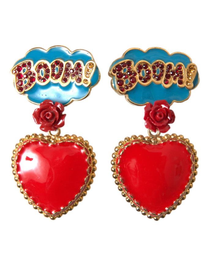 Dolce & Gabbana Gold Brass BOOM Cartoon Heart Crystal Clip-On Earrings - Ellie Belle